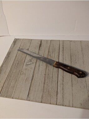 TRAMONTINA Inox Slicing Knife Wood Handle 8" Blade BRASIL 12-3/4" Long